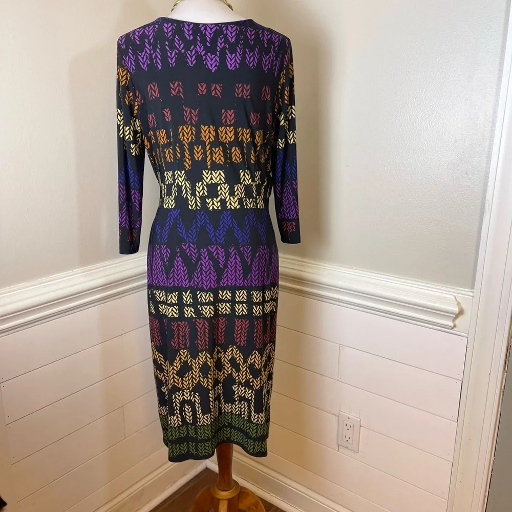 Lennie for Nina Leonard Abstract Print Faux Wrap Dress L FREE SHIP - Picture 4 of 4